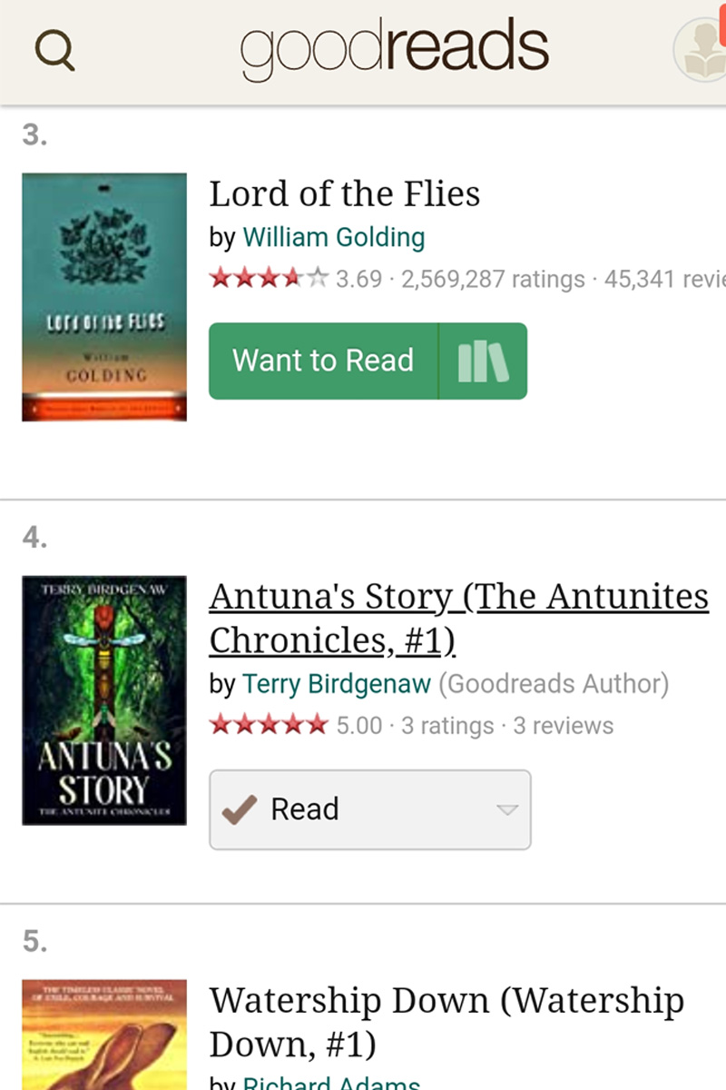 Antuna's story on the Listopia list for Allegorical Fiction